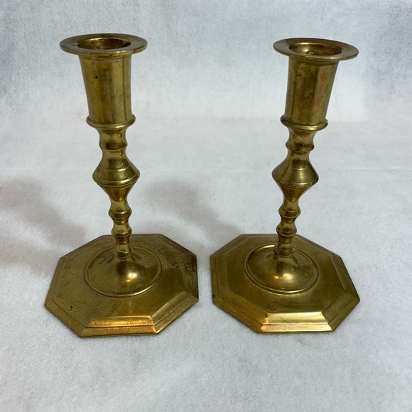 Brass Other - Solid Brass Candlestick Octagon Base Old Surface